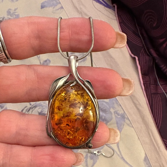 Amber and Silver Necklace and Earring Set - Picture 8 of 13